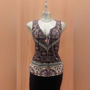 meraki Black Floral V-Neck Sleeveless Camisole